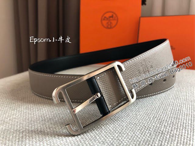 HERMES高端男士皮帶 愛馬仕SOCIETY 32 REVERSIBLE BELT金屬扣雙面用腰帶  jjp1107